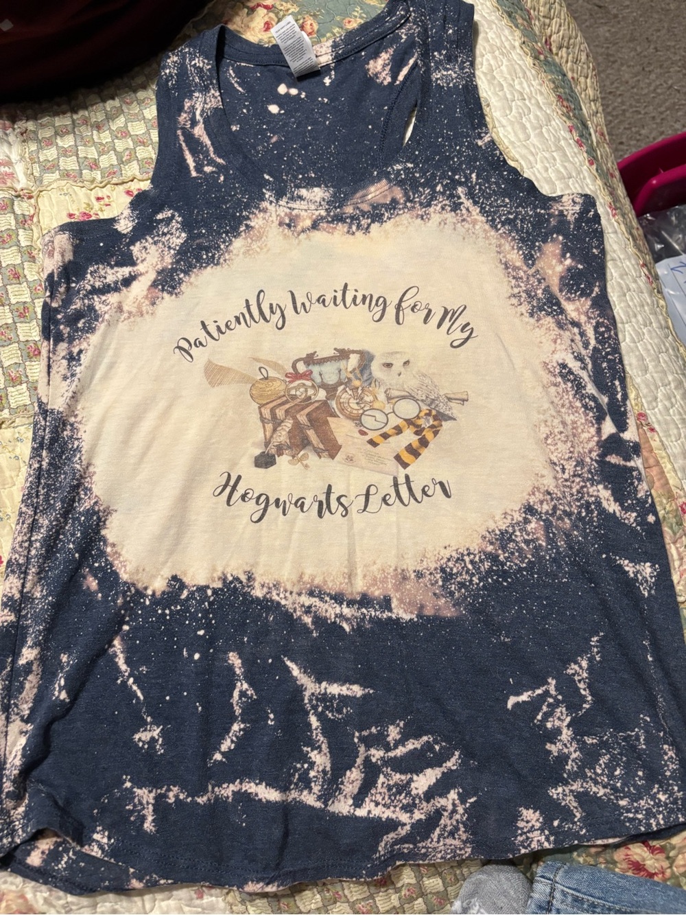 Patiently Waiting for My Hogwarts Letter Bleached Graphic Tank Top - Medium